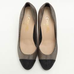 Pre Owned Chanel Metallic Gold/Black Textured Suede CC Platform Pumps Size 38