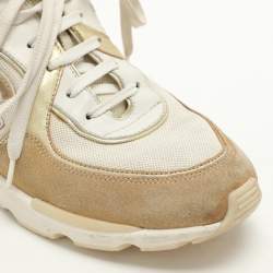 Pre Owned Chanel White Canvas and Leather CC Low Top Sneakers Size 39