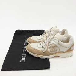 Pre Owned Chanel White Canvas and Leather CC Low Top Sneakers Size 39
