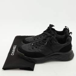 Pre Owned Chanel Black Nylon and Suede CC Low Top Sneakers Size 38.5