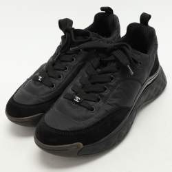 Pre Owned Chanel Black Nylon and Suede CC Low Top Sneakers Size 38.5