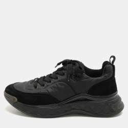 Pre Owned Chanel Black Nylon and Suede CC Low Top Sneakers Size 38.5