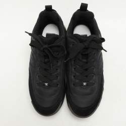 Pre Owned Chanel Black Nylon and Suede CC Low Top Sneakers Size 38.5