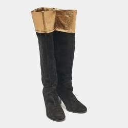 Chanel Black Suede CC Knee Length Boots Size 40.5