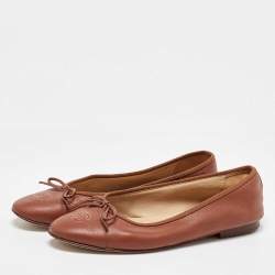 Chanel Brown Leather CC Cap Toe Bow Ballet Flats Size 38