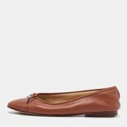 Chanel Brown Leather CC Cap Toe Bow Ballet Flats Size 38