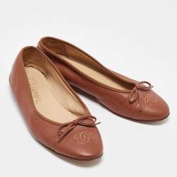 Chanel Brown Leather CC Cap Toe Bow Ballet Flats Size 38