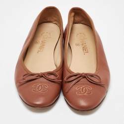 Chanel Brown Leather CC Cap Toe Bow Ballet Flats Size 38