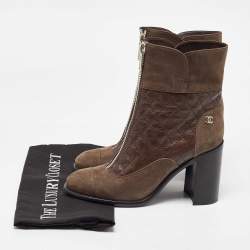 Chanel Dark Brown Leather Interlocking CC Logo Ankle Length Boots Size 39.5