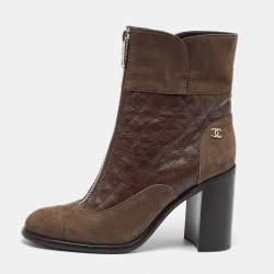 Chanel Dark Brown Leather Interlocking CC Logo Ankle Length Boots Size 39.5
