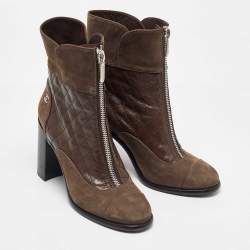 Chanel Dark Brown Leather Interlocking CC Logo Ankle Length Boots Size 39.5