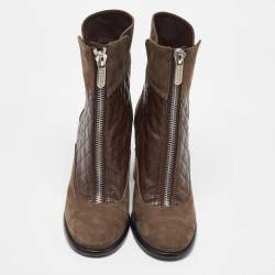 Chanel Dark Brown Leather Interlocking CC Logo Ankle Length Boots Size 39.5