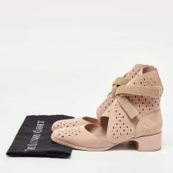 Chanel Beige Suede Laser Cut Velcro CC Logo Ankle Length Boots Size 39