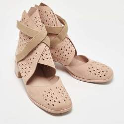 Chanel Beige Suede Laser Cut Velcro CC Logo Ankle Length Boots Size 39