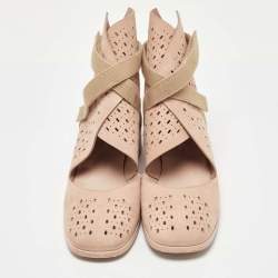 Chanel Beige Suede Laser Cut Velcro CC Logo Ankle Length Boots Size 39