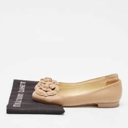 Chanel Light Brown Leather CC Camellia Ballet Flats Size 37