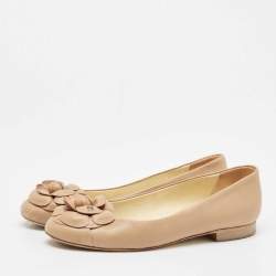 Chanel Light Brown Leather CC Camellia Ballet Flats Size 37