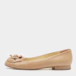 Chanel Light Brown Leather CC Camellia Ballet Flats Size 37