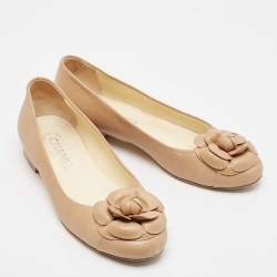 Chanel Light Brown Leather CC Camellia Ballet Flats Size 37