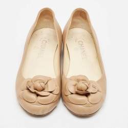 Chanel Light Brown Leather CC Camellia Ballet Flats Size 37