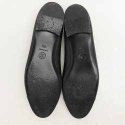 Pre Owned Chanel Black Leather and Patent Leather CC Ballet Flats Size 40.5