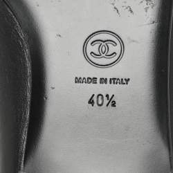 Pre Owned Chanel Black Leather and Patent Leather CC Ballet Flats Size 40.5