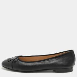 Pre Owned Chanel Black Leather and Patent Leather CC Ballet Flats Size 40.5