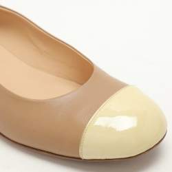 Pre Owned Chanel Brown/Beige Patent and Leather CC Cap Toe Block Heel Pumps Size 41