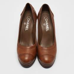 Chanel Brown Leather Platform Cap Toe Pumps Size 39