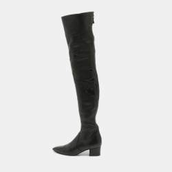 Chanel Black Leather Over The Knee Boots Size 37.5