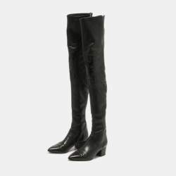 Chanel Black Leather Over The Knee Boots Size 37.5