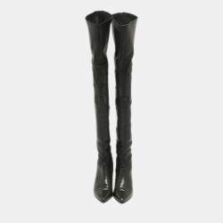 Chanel Black Leather Over The Knee Boots Size 37.5