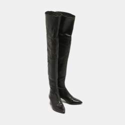 Chanel Black Leather Over The Knee Boots Size 37.5