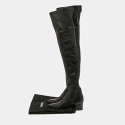 Chanel Black Leather Over The Knee Boots Size 37.5