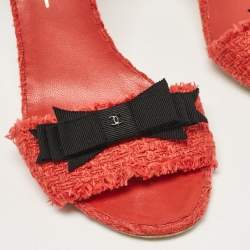 Chanel Red Tweed CC Bow Ankle Strap Sandals Size 38.5