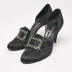 Chanel Black Satin Buckle Detail D'orsay Pumps Size 39