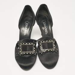 Chanel Black Satin Buckle Detail D'orsay Pumps Size 39