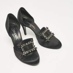 Chanel Black Satin Buckle Detail D'orsay Pumps Size 39