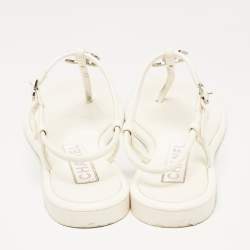 Chanel White Leather CC Thong Sandals Size 38