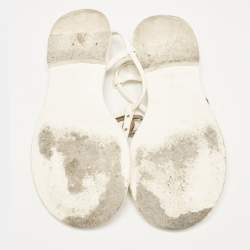 Chanel White Leather CC Thong Sandals Size 38