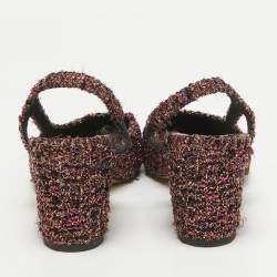 Chanel Multicolor Tweed CC Slingback Sandals Size 37.5