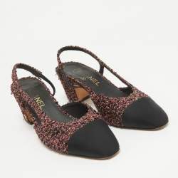 Chanel Multicolor Tweed CC Slingback Sandals Size 37.5