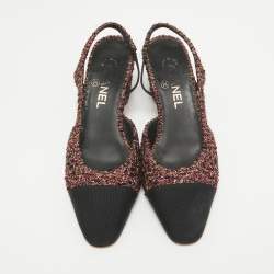 Chanel Multicolor Tweed CC Slingback Sandals Size 37.5