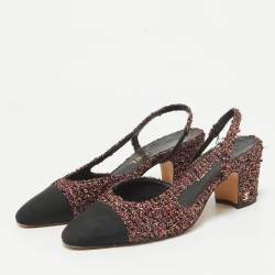 Chanel Multicolor Tweed CC Slingback Sandals Size 37.5
