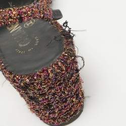 Chanel Multicolor Tweed CC Slingback Sandals Size 37.5