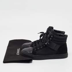 Chanel Black Canvas and Suede CC High Top Sneakers Size 37