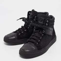 Chanel Black Canvas and Suede CC High Top Sneakers Size 37