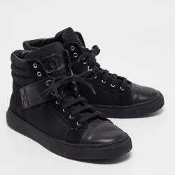 Chanel Black Canvas and Suede CC High Top Sneakers Size 37