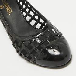 Chanel Black Patent Leather CC Cap Toe Caged Pumps Size 40