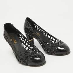 Chanel Black Patent Leather CC Cap Toe Caged Pumps Size 40